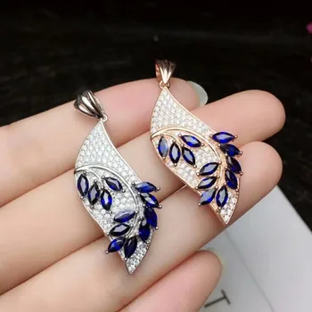 

shilovem 925 silver sterling real Natural sapphire PENDANTS fine Jewelry trendy send necklace new 2.5*5mm ybjz2.50501agl