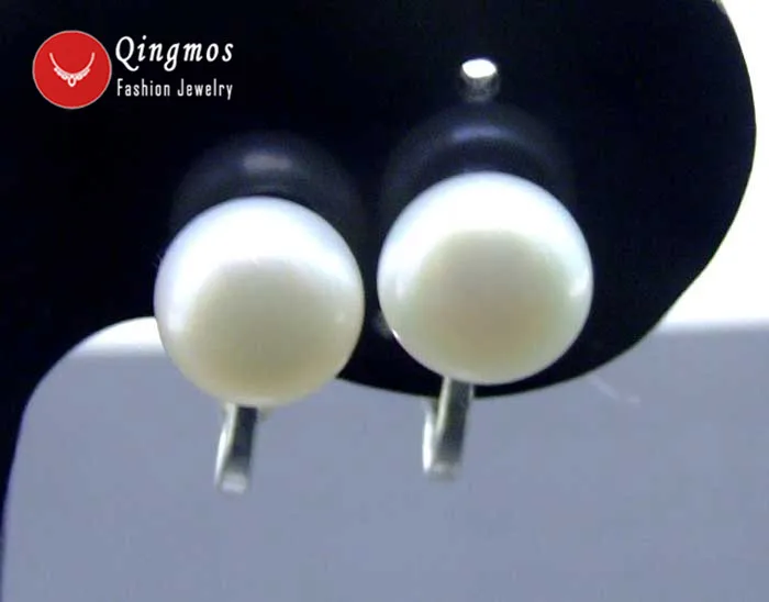 

Qingmos White Flat Pearl Clip Earrings for Women with 7-8mm Natural Freshwater Pearl Sterling Silver S925 Clip Earring-ear339