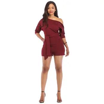 

New fashion classic solid color oblique collar button one-piece shorts
