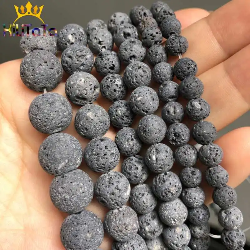 Natural Black Volcanic Rock Lava Stone Beads Round Loose Spacer For Jewelry Making DIY Bracelet Necklace 15'ɴ/6/8/10/12mm |