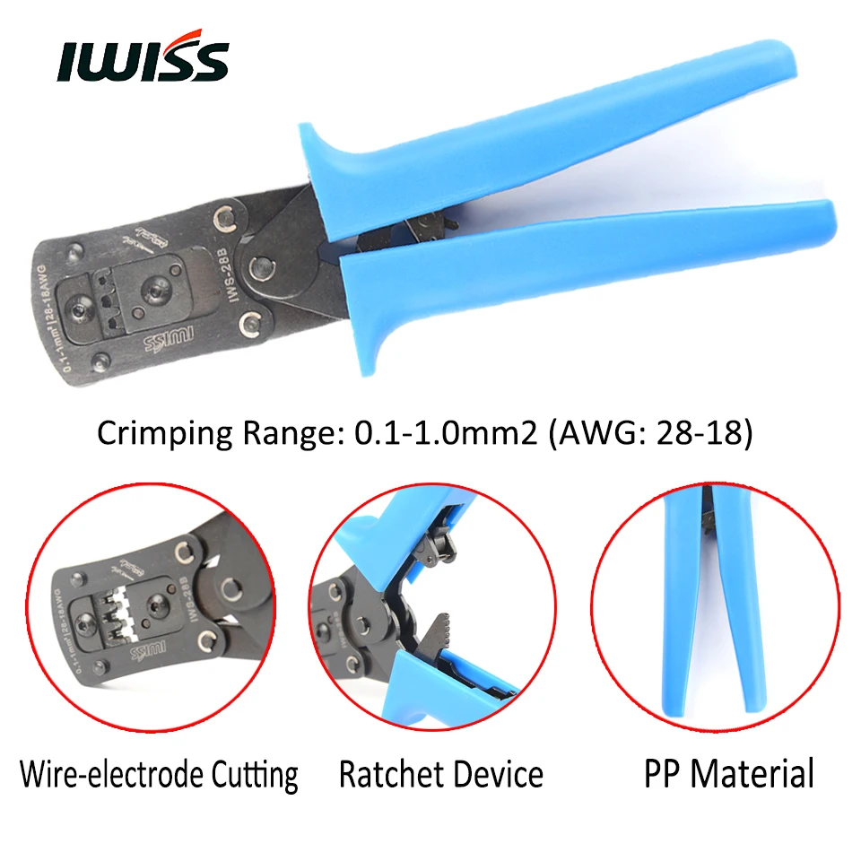 IWISS-IWS-28B-Ratchet-Crimping-Plier-Tool-Crimp-Range-0.1-1.0mm2-AWG-28-18