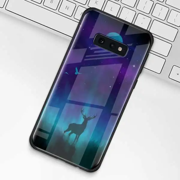 Чехол из закаленного стекла с изображением животных оленя льва для samsung Galaxy S10 S10e S9 S8 S10 Plus Note 9 A50 A30 - Цвет: 015