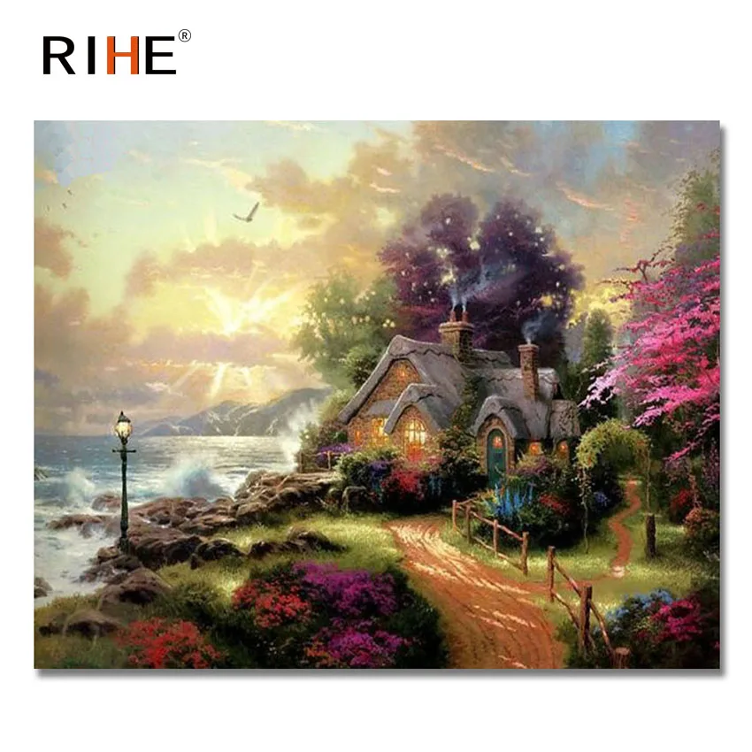 

RIHE Fairyland Diy Painting By Numbers Abstract Seaside Oil Painting On Canvas Cuadros Decoracion Acrylic Wall Picture For Room