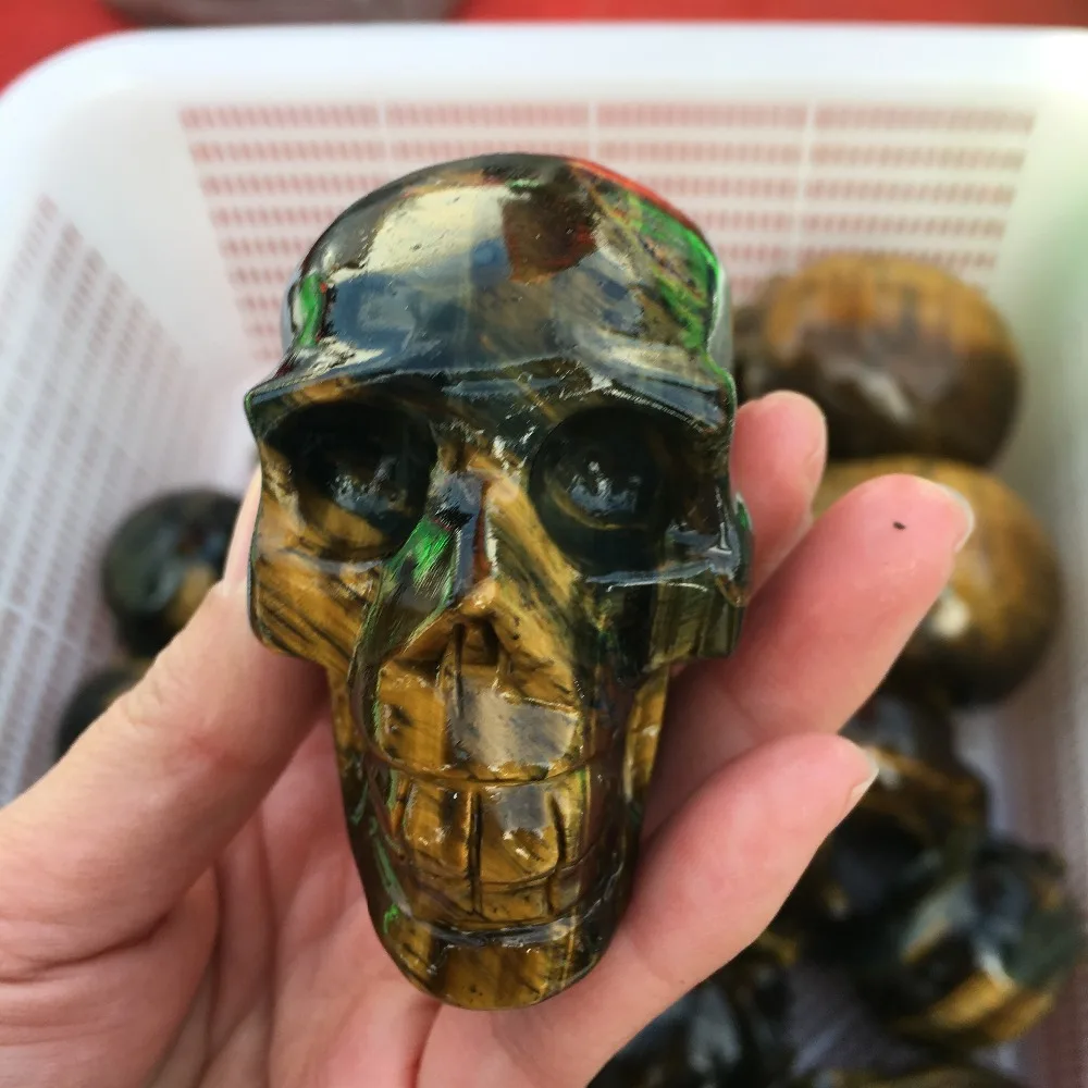 

380g Natural blue tiger eye stone hand-carved skull head