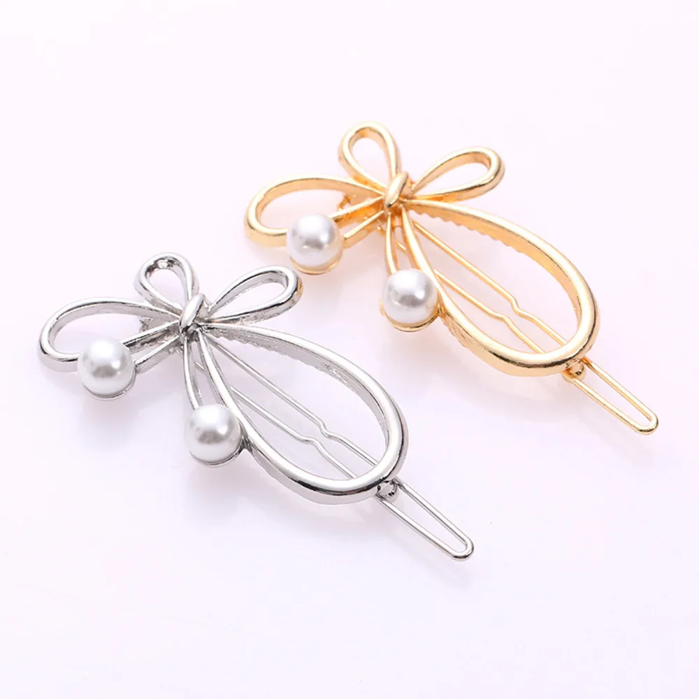 

1PC Hollow Metal Pearl Hair Clips Butterfly Hairpins Barrette Irregular Bow-knot Pin Women Hair Pin Jewelry Hair Styling Tool