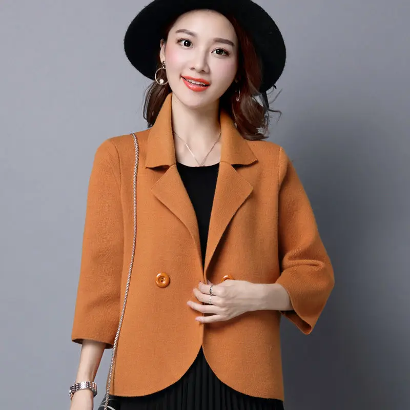 ^*Best Offers 2019 New Spring Autumn Large Size Women's Knit Cardigan Single Button Seven Sleeves Female Wild Short Loose Sweater Coat LQ732