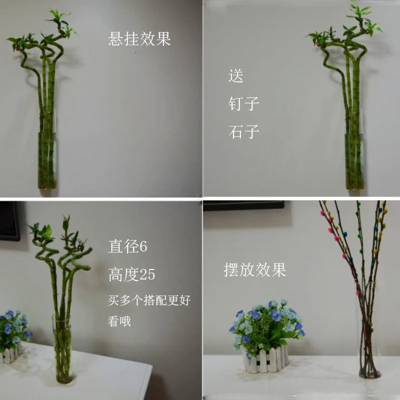 Diy Creative Wall Mounted Cylindrical Vase Clear Glass Vase Lucky