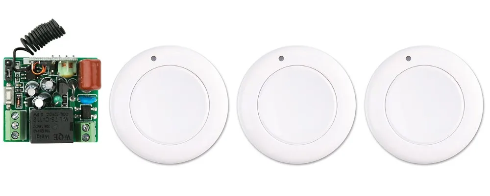 

New AC220V 1CH 10A RF Wireless Remote Control Switch System receiver & 3*White wall Panel Sticky relay Remote Smart Home Switch