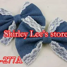 100 X Мода(10X12,5 см) джинсовая и кружевная кромка бабочка лук, DIY бант для волос(S-277A)- по EMS