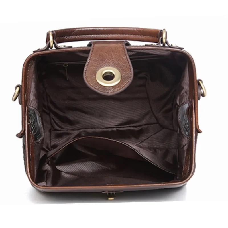 Женская сумка из натуральной кожи с тиснением, брендовая винтажная сумка-мессенджер, Сумка с цветочным принтом и замком, кожаная сумка на плечо