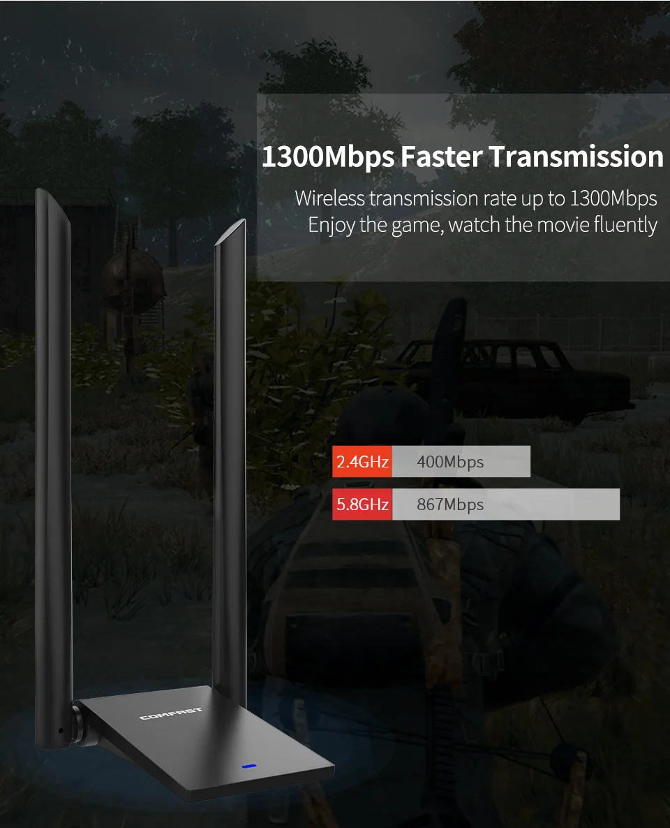 COMFAST USB WiFi адаптер 5G Dual Band 150 Мбит/с/600 Мбит/с/1300 Мбит/с Wi-Fi антенна большой дальности Wi-Fi приемник usb ethernet сетевой карты