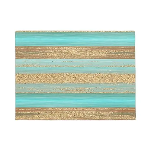 Modern Home Mat Turquoise Stripes Pattern Doormat Living Room Rug Mat
