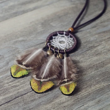 

Vintage peacock feather bell long tassel design sweater necklace Dream Catcher