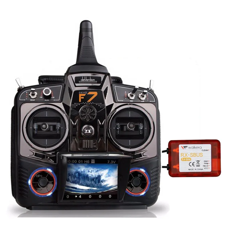 

Walkera Devo F7 7 Channel Transmitter Remote Controller Control with 2.4G RX-SBUS 12CH Receiver for RC Drones Helicopter Toys