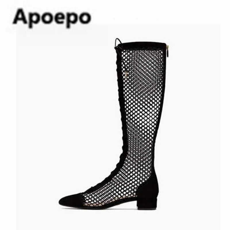 

Sales summer sexy over the knee boots black cut-outs lace up ladies shoes 2018 gladiator sandals women med heels boots women