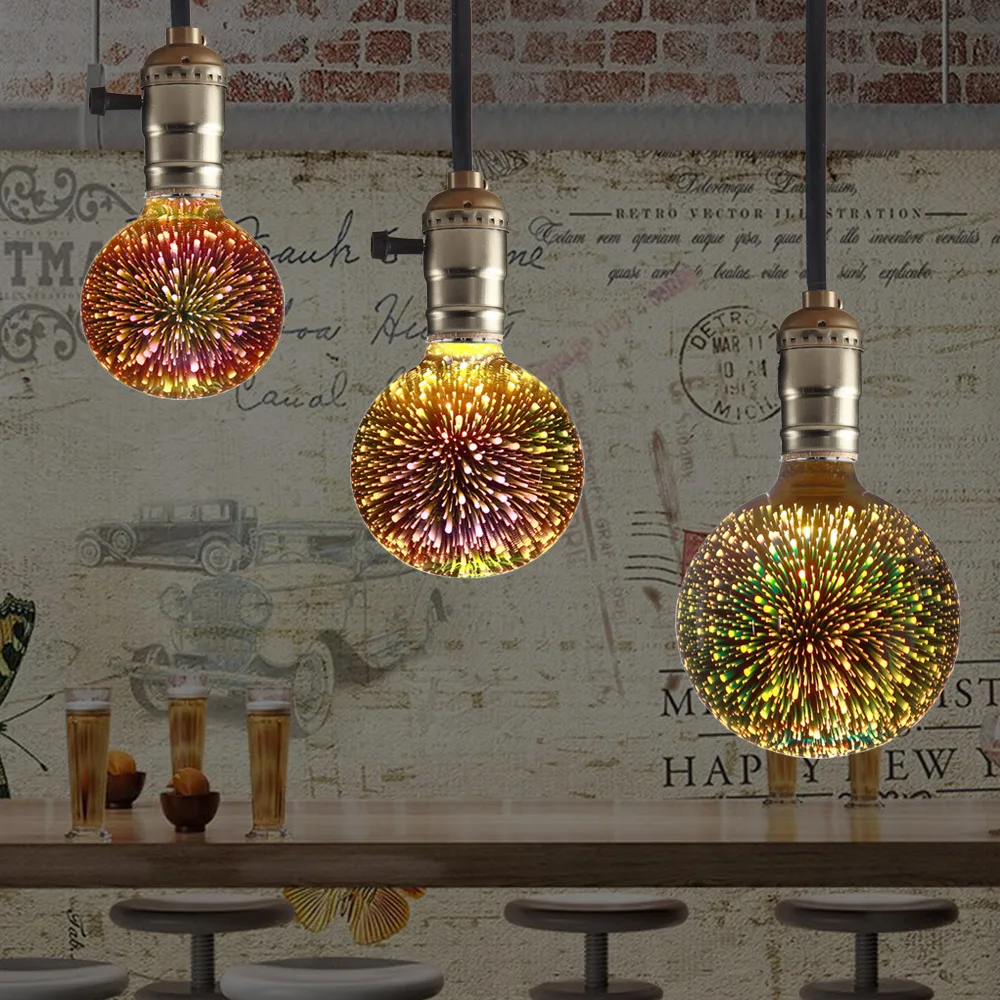 E27 bombilla Led 3D 220 V colorido fuegos artificiales Led Bombillas de Edison bombilla vacaciones Navidad decoración Lampada LED lámpara Lamparas