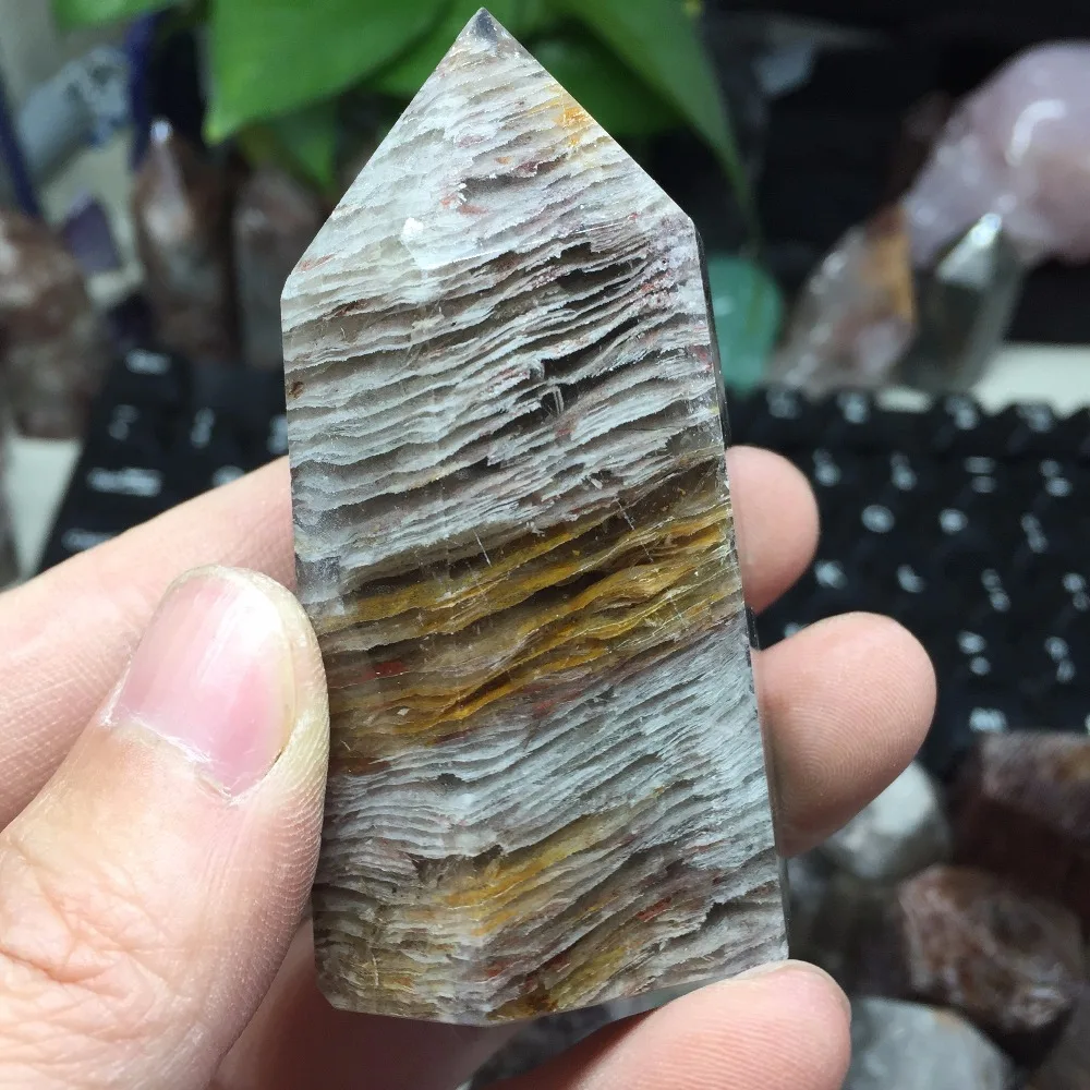 

BEST CRYSTAL!!109g Natural Hierarchical Details Quartz Crystal Wand Single Point Healing Home Decoration Ornament #BH1133