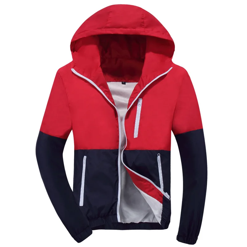 Мужские осенние Модные приталенные повседневные куртки с капюшоном в стиле пэчворк, мужские пальто, тонкая верхняя одежда, ветровка, мужские куртки M-3XL - Цвет: red