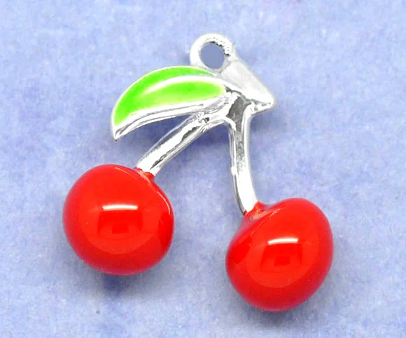 

Doreen Box Lovely 10 SP Enamel 3D Cherry Charms Pendants 16x16mm (B09606)