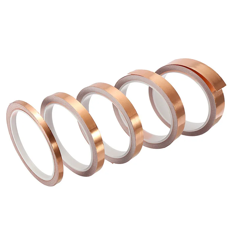

10m 6mm/10mm/12mm/15mm/20mm Single-sided Adhesive Conductive Copper Foil Tape Guitar Pickup EMI Shield Eliminate EMI Anti-static