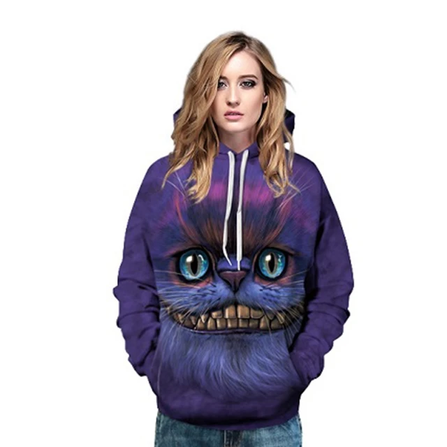 Alice's Adventure Cheshire cat Smile Print Hoodies Sweatshirt Women Casual Hoody Coat Female