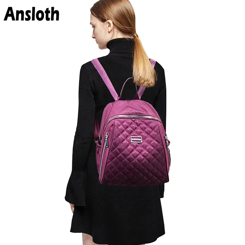 

Ansloth New Designer Quilted Bag Fashion Waterproof Nylon Women Backpack Casual Large Capacity School Backpack For Teenage HPS62