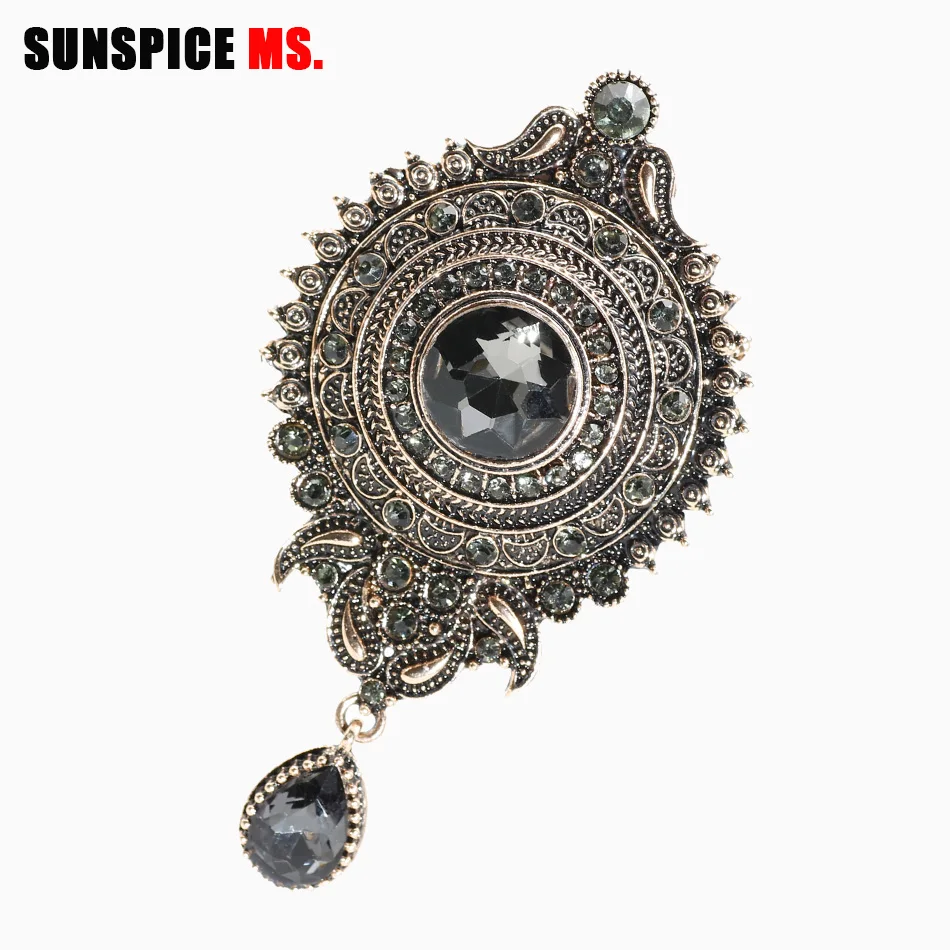 

SUNSPICE MS Bohemia Resin Crystal Flower Brooch Pins Metal Scarf Clothing Christmas Gift Banquet Vintage Wedding Accessories New