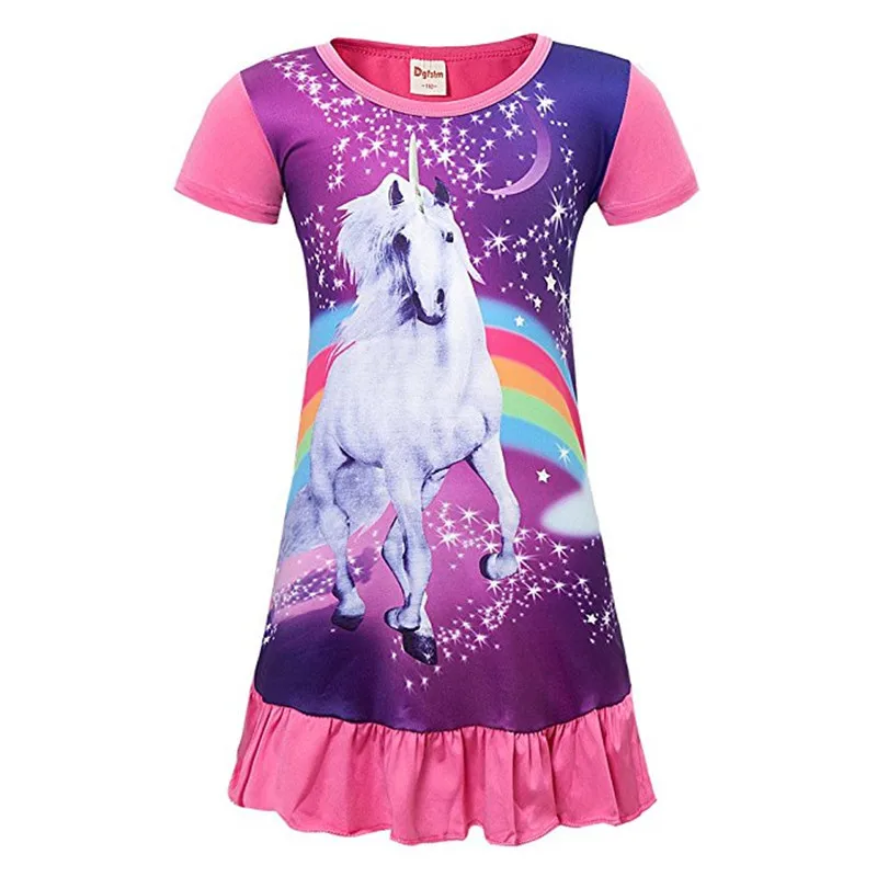 Party Supplies Baby Girls Unicorn princess Dresses for Kids cosplay Halloween Clothes Flamingo Unicorn pajamas silk sleepwear 10 (4)