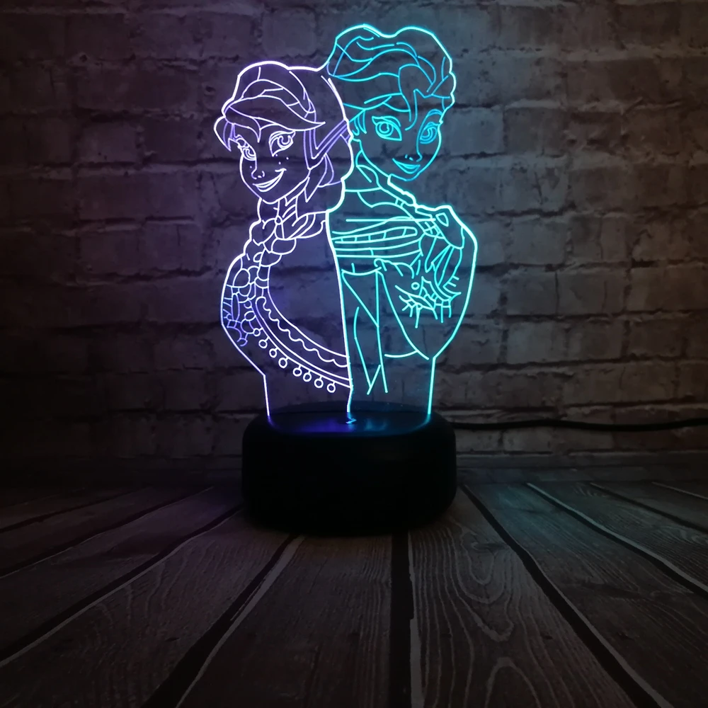 Новый 3D лампа Эльза Анна Принцесса мультфильм Fiugre Смешанные Многоцветный Led ночник дети игрушки Настольный сенсорный Lampara творческий день