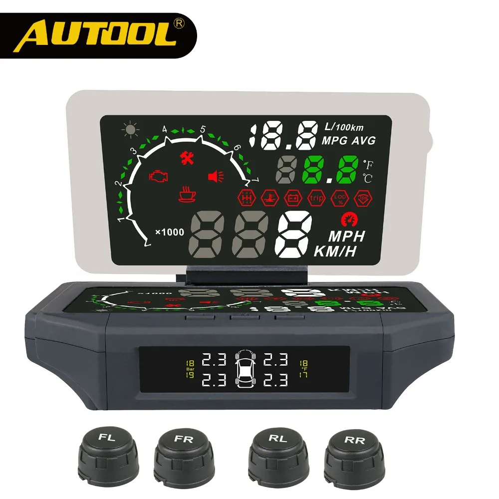 

OBD 2 Car Head up Display withe TPMS OBDII HUD Automotive Overspeed Tire Pressure Alarm Digital Driving Monitor HUD TPMS Gague