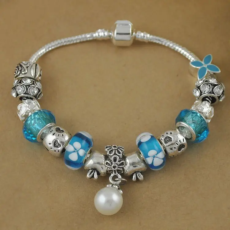 2015 High Quality Charms Beads bracelet Silver Crystal Big Hole Beads