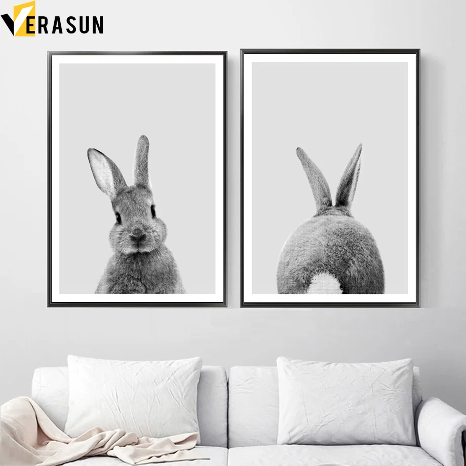 

Black White Baby Animal Rabbit Tail Wall Art Canvas Painting Nordic Posters And Prints Nursery Wall Pictures For Kids Room Decor