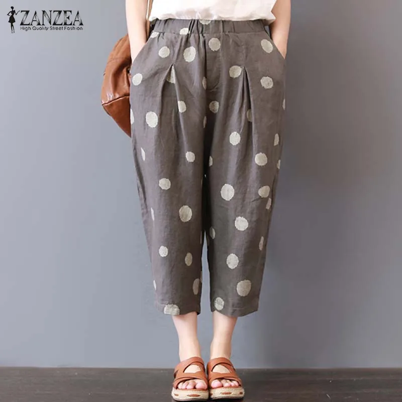 

Casual Polka Dot Printed Trousers Women's Harem Pants ZANZEA 2019 Vinage Elastic Waist Palazzo Woman Turnip Pantalon Plus Size