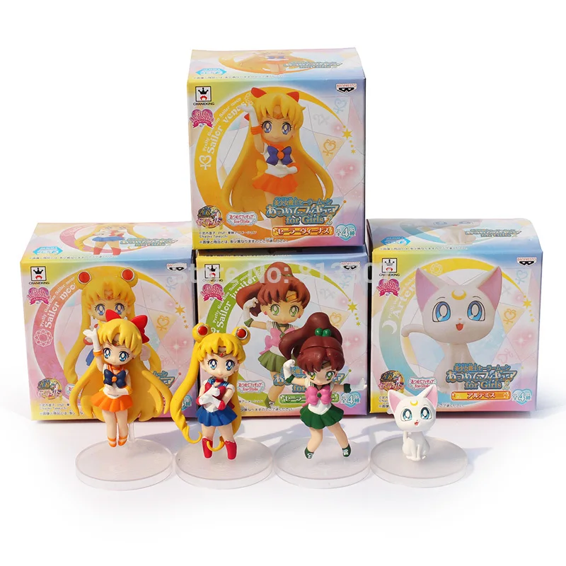 

4pcs/set Anime Sailor Moon Cartoon Cute Sailor Jupiter Sailor Venus Q Version PVC Action Figure Toys Dolls