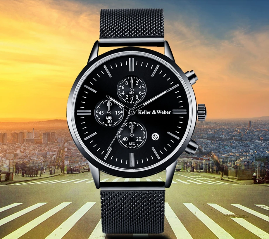 Keller & Weber Men's Watches Top Luxury 30m Waterproof Ultra Thin Date Clock Steel Strap Casual Quartz Watch Men Sport Watch (7)