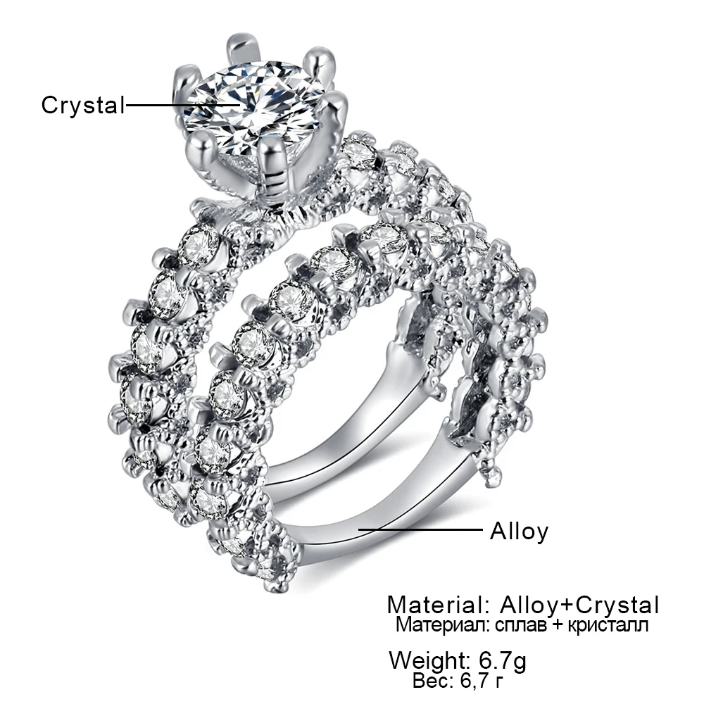 IPARAM, элегантное циркониевое кольцо, ювелирное изделие, серебряный цвет, обручальное кольцо, набор для женщин,, модное циркониевое ювелирное изделие с кристаллами