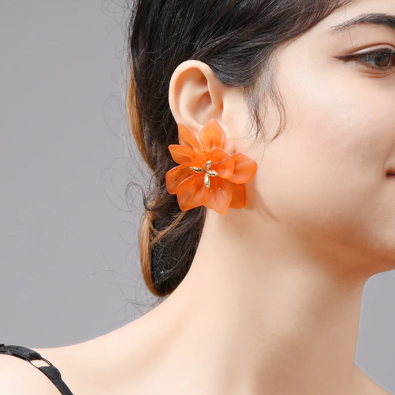 Wuli & baby Hyperbole Flower Earrings Women Acrylic Big White Orange Green Flower Holiday Earrings