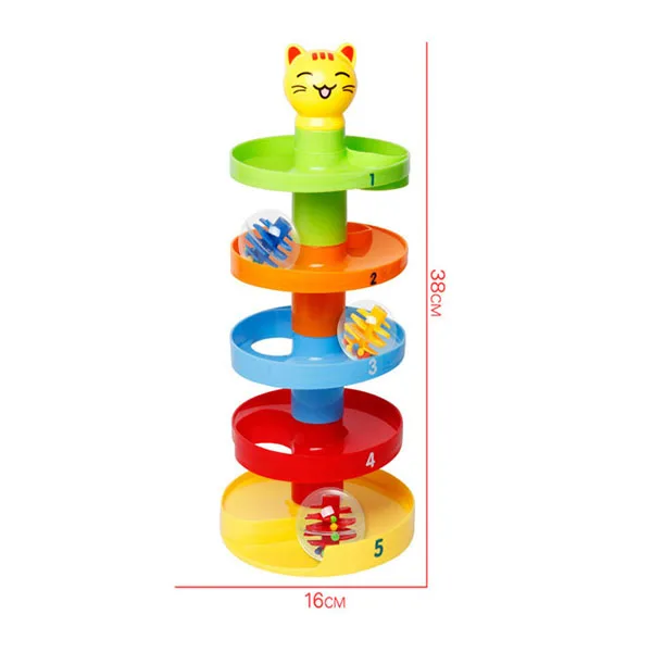 5-Слои Вращающаяся башня Набор игрушек для падают башня завальцовки 3 вращающийся для активного отдыха, декорированные плюшевыми шариками и Цветной бусины развития