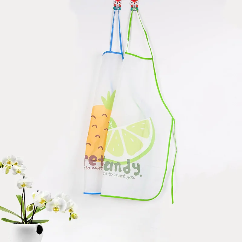 

Oil-proof Apron Sleeveless EVA Waterproof Transprant Aprons Kitchen Cooking Fruit Pattern Waist Women Apron For BBQ Cooking
