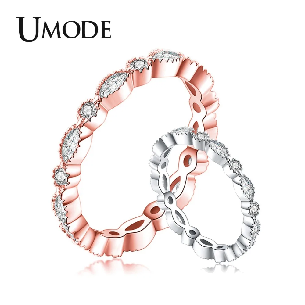 

UMODE Wedding Band Rings for Women Eternity Engagement Promise Rings Femme Rose Gold Silver Plated Cubic Zirconia Jewelry UR0457