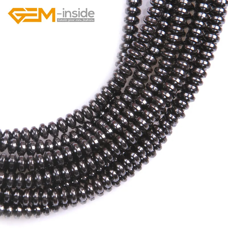 Natural Black Hematite Rondelle Spacer Beads 15/" No magnetic for Jewelry Making