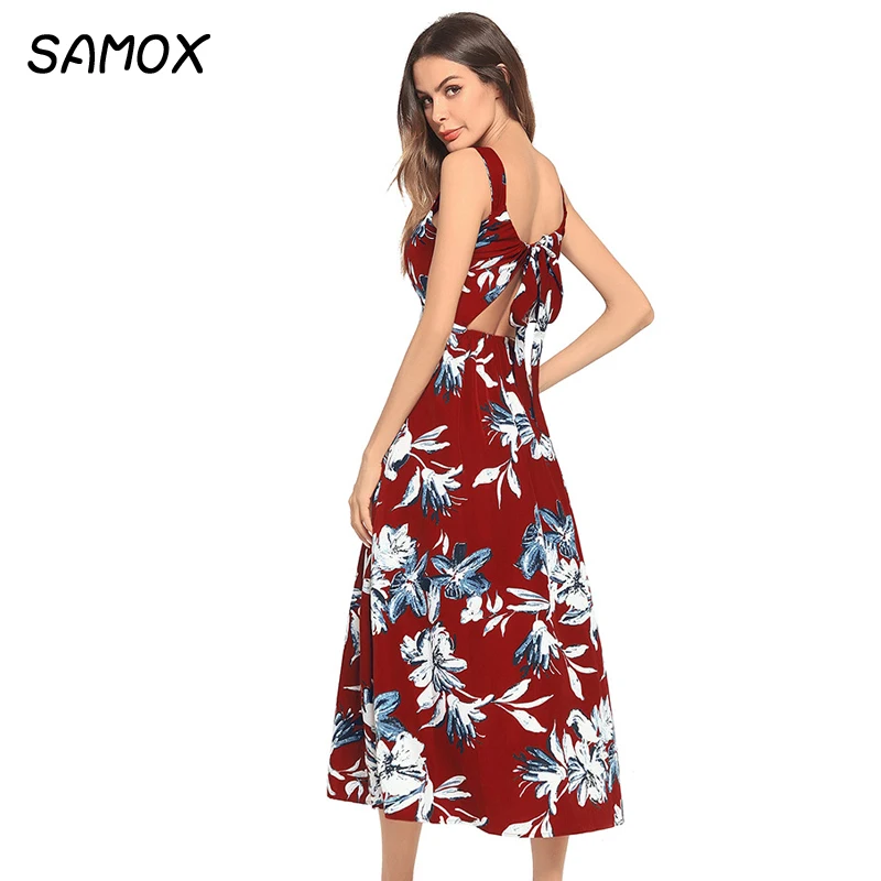 JSMY 2019 New Summer Fashion Women Bohemian Dress Sling Backless Bow S  Holiday Beach Dress