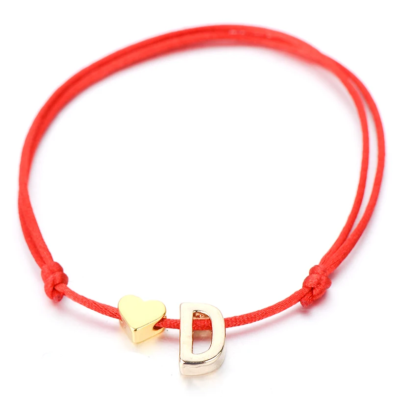 IYOE Gold Silver Color Tiny Heart Initials Name Letter Bracelet For Women Men Kids Hand Braided Red Rope Bracelets Couple Gifts