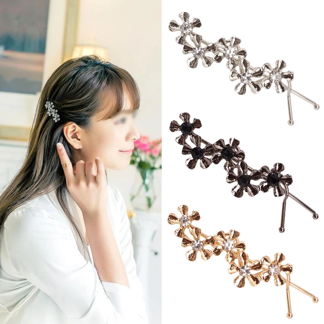 Popular Sweet metal texture flower hair clip Vintage hair clip jewelry