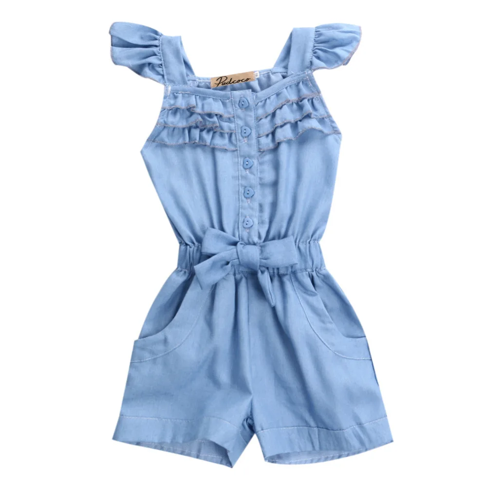 

TOP Toddler Infant Kids Baby Girl Cotton Washed Jeans Denim Casual Bow jumpsuit Romper Summer Sunsuit
