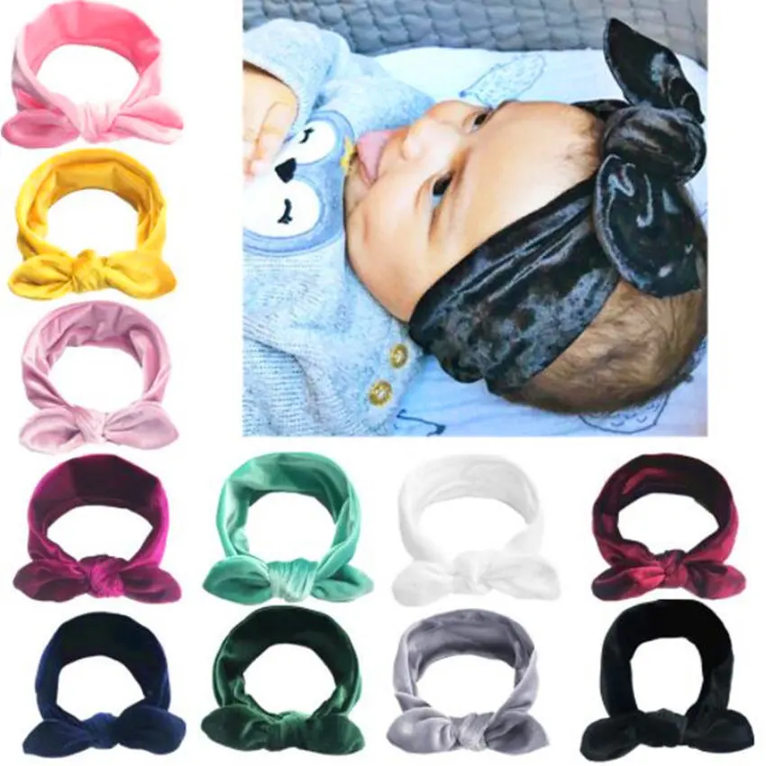 

1Pcs Good Quality Baby Knot Bow Velvet Hairband Toddler Turban Elastic Headband Kids Head wrap Hair Accessories 11 Colors
