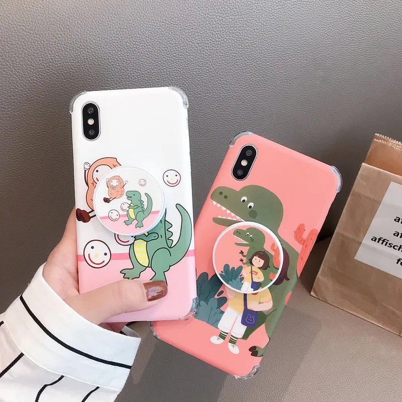 

FastDeng Abstract Cartoon dinosaur Phone Cases for iPhone 7 8 6 6s plus case Simple TPU with bracket case for iPhone X XR XS Max