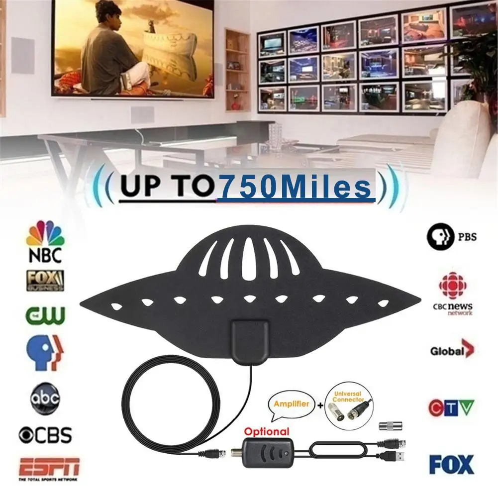 

750 Miles HD TV Antenna 4K 1080P Indoor Amplified Digital HDTV Antenna With Amplifier For DVB-T Freeview TV Life Local Channels