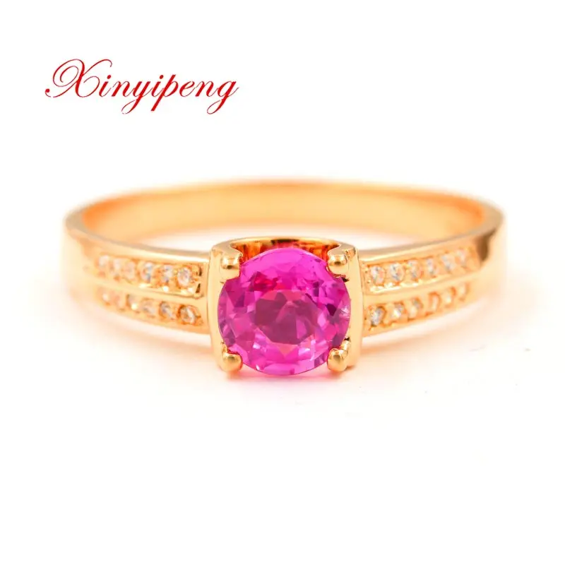 

Xin yi peng 18 k rose gold inlaid natural pink sapphire ring, woman ring ,fashionable young and easy