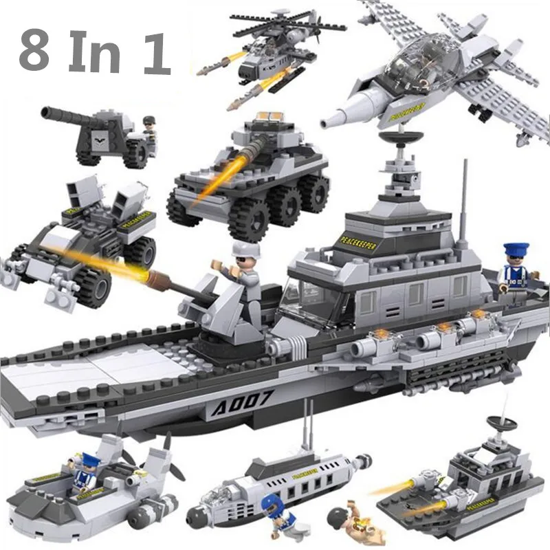 8 в 1 сотни способов игры военный корабль Compatibie Legoings Строительные блоки Набор